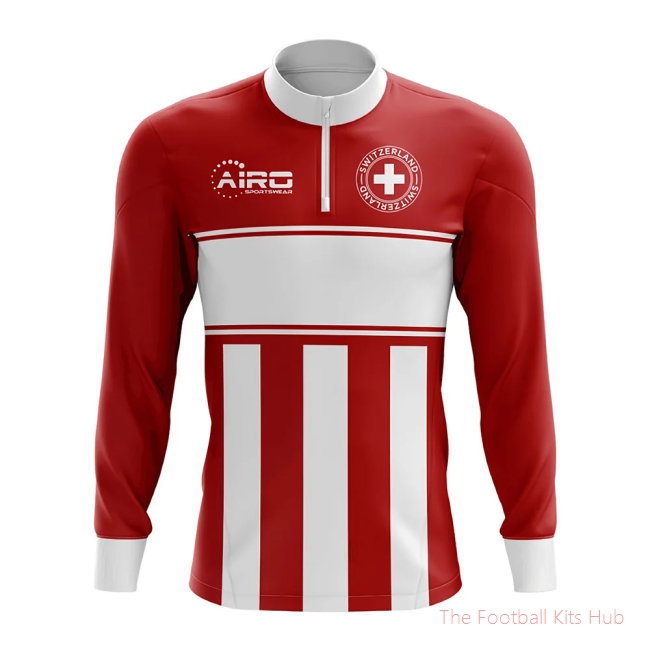 Switzerland Concept Football Half Zip Midlayer Top (Red-White)