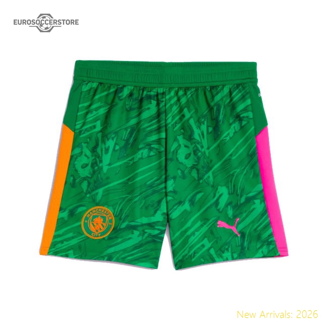 Official 2025-2026 Man City Goalkeeper Away Shorts (green) - Kids