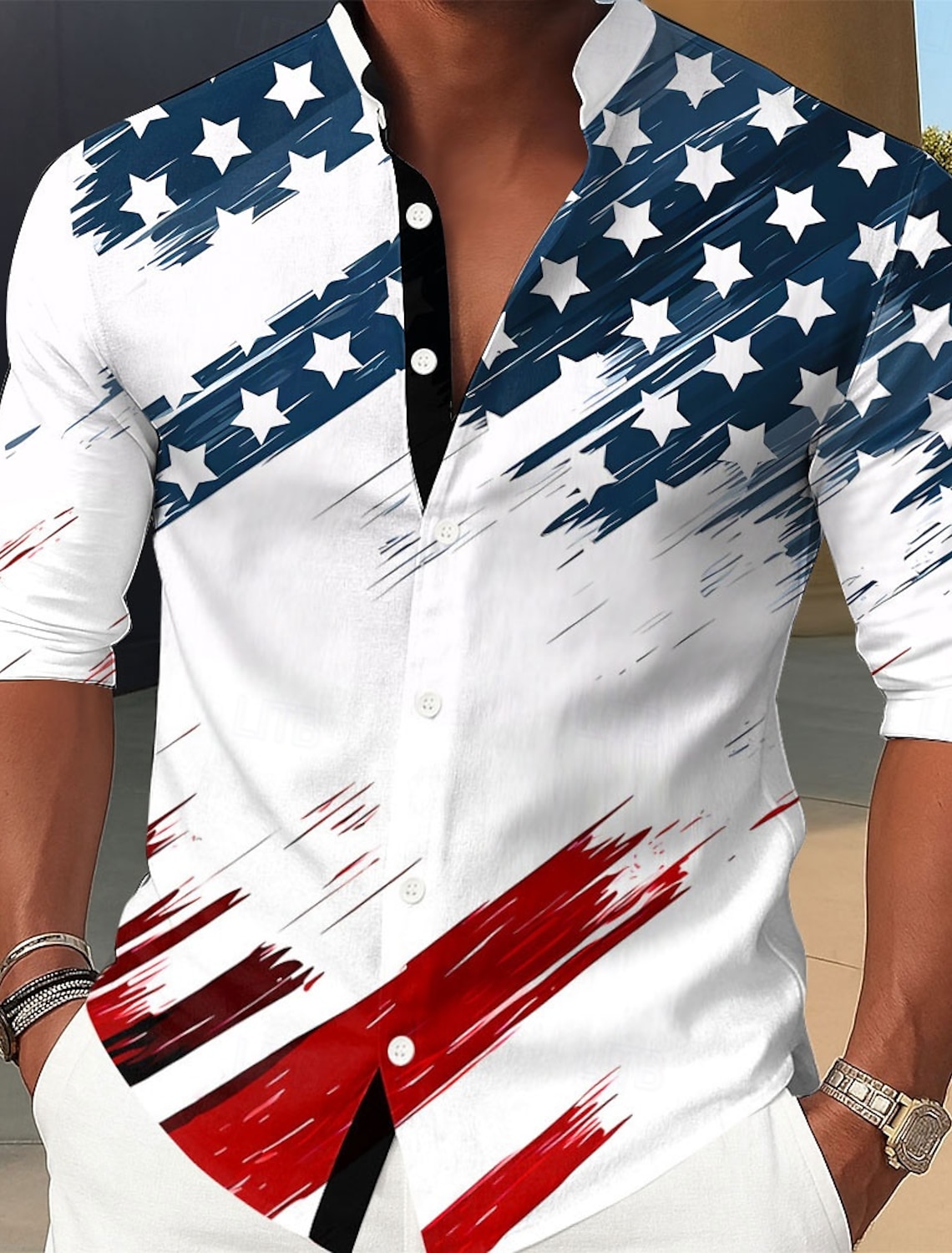 Men's 4th of July U.S. 250th Anniversary Goddess American Flag Shirt Summer Shirt Button Up Shirt Short Sleeve Patriotic Outdoor Holiday Summer Spring Turndown 3D Print Collared Shirts Front One