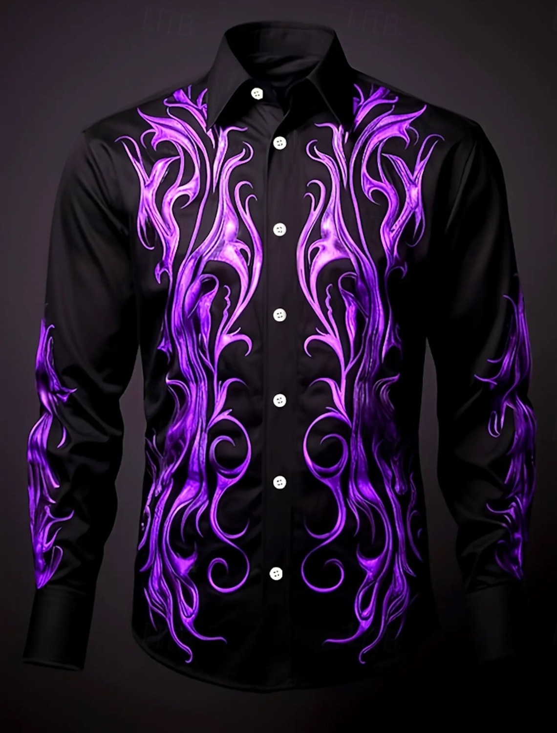Men's Geometric Scrollwork Costumes Shirt Button Up Casual Dress Long