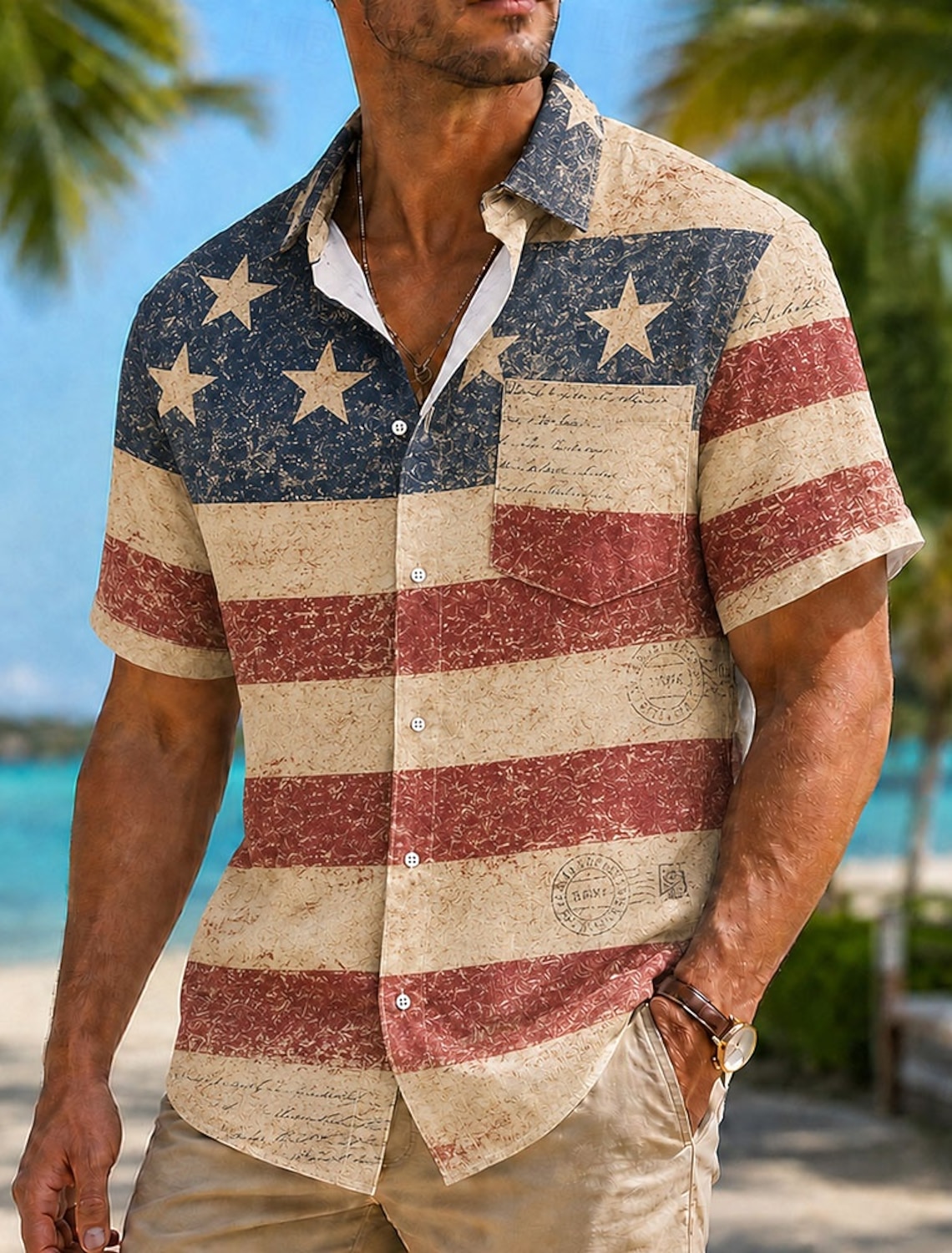 4th of July 2026 250th Men's American US Flag Shirt Summer Shirt Short Sleeve Patriotic Daily Streetwear Summer Spring Turndown 3D Print Button Up Shirts Blue Red