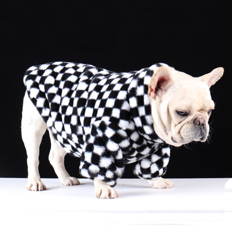 French Bulldog Frenchie Checkered Dog Coat – Soft Warm Winter Outfit