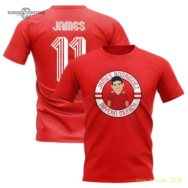 Excellent James Rodriguez Bayern Munich Illustration T-shirt (red)