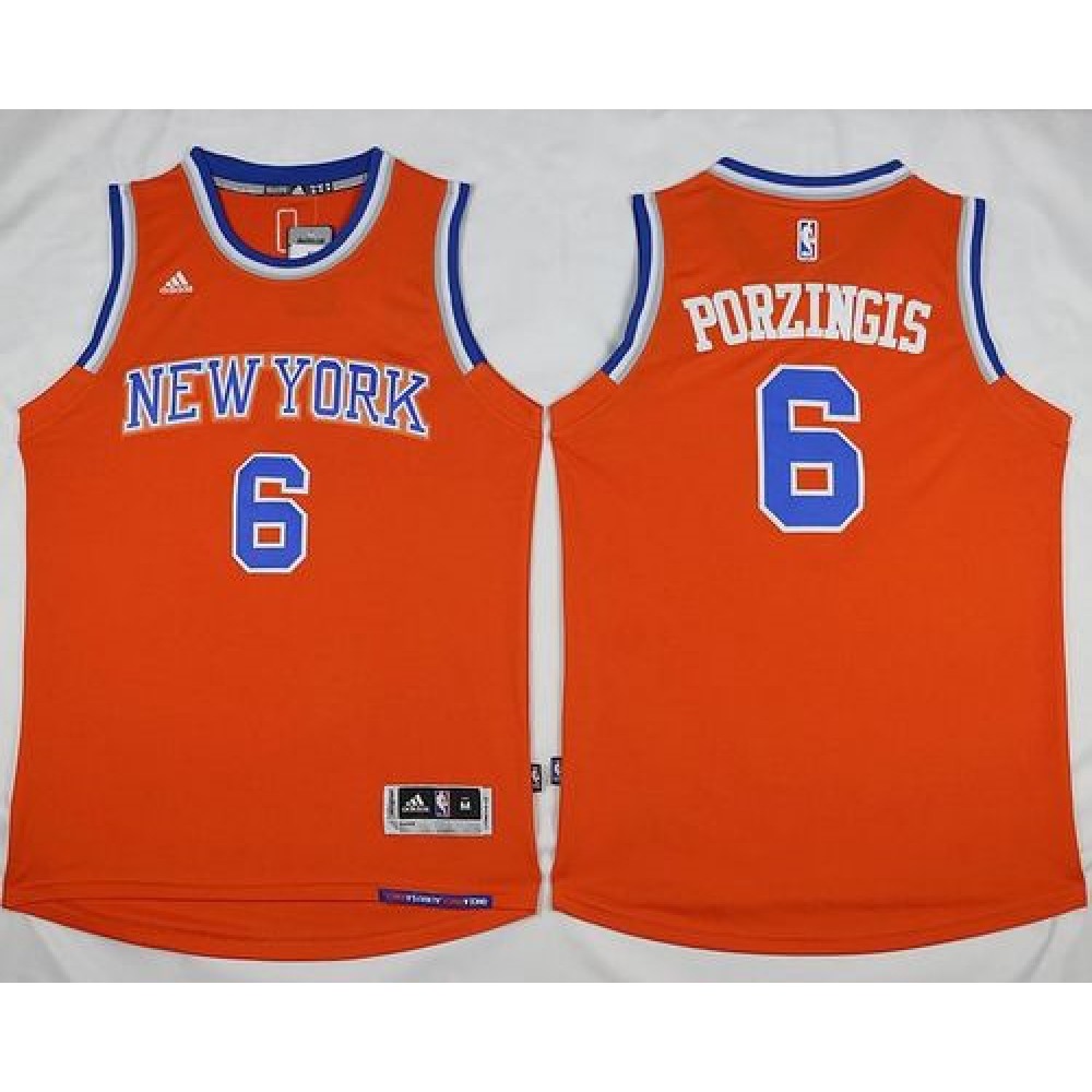 Fan Favorite Retro Men's Knicks #6 Kristaps Orange Basketball Jersey