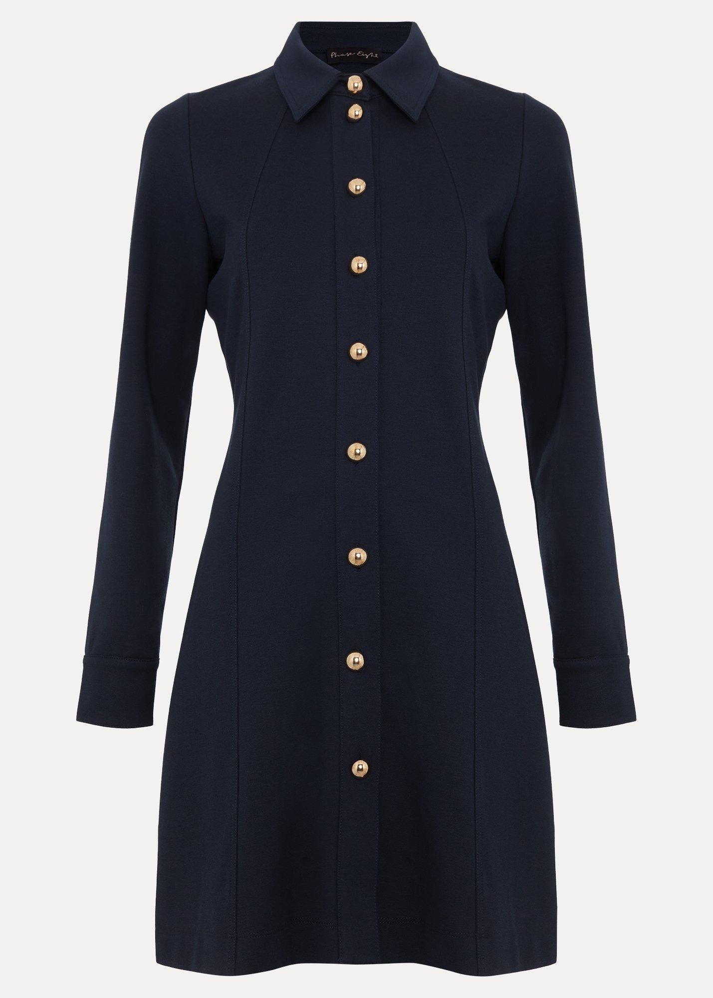 Mavery Navy Button Through Mini Dress