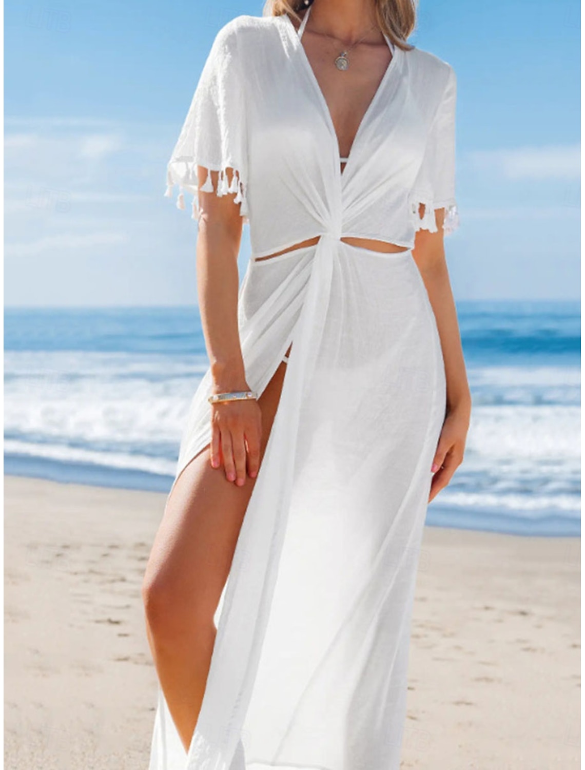 Women's Maxi Dress White Dress Sundress Elegant Fashion Hot Daily Outdoor Beach Regular Fit Plain Short Sleeve V Neck White Summer Spring