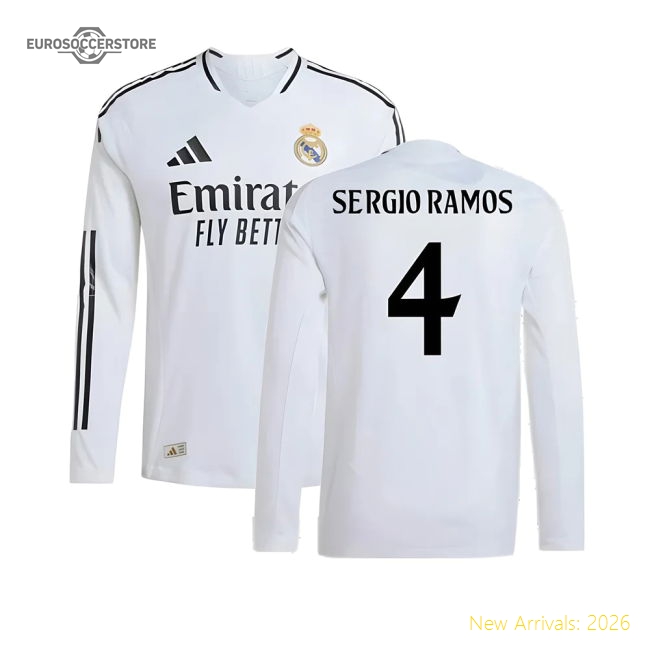 Popular 2024-2025 Real Madrid Authentic Long Sleeve Home Shirt (Sergio Ramos