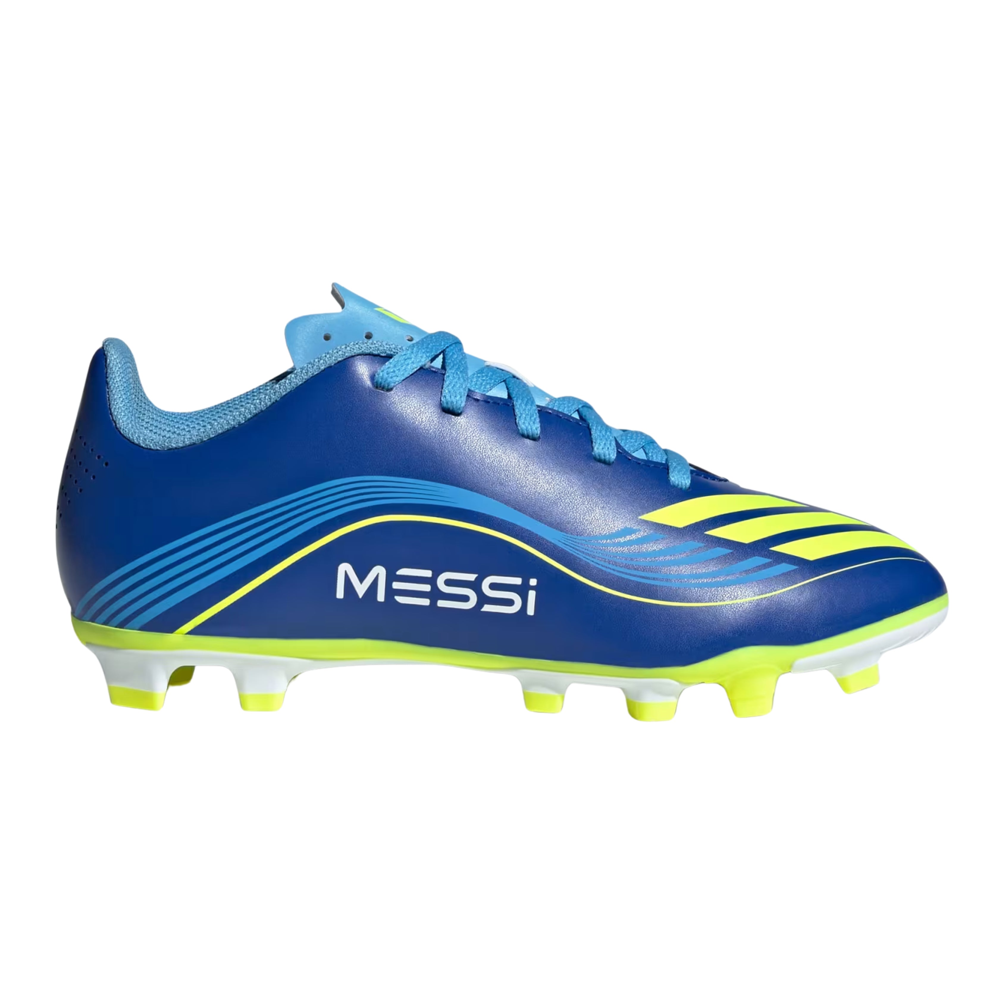 Messi adidas F50 Club Junior Football Boots Royal Blue Solar Yellow