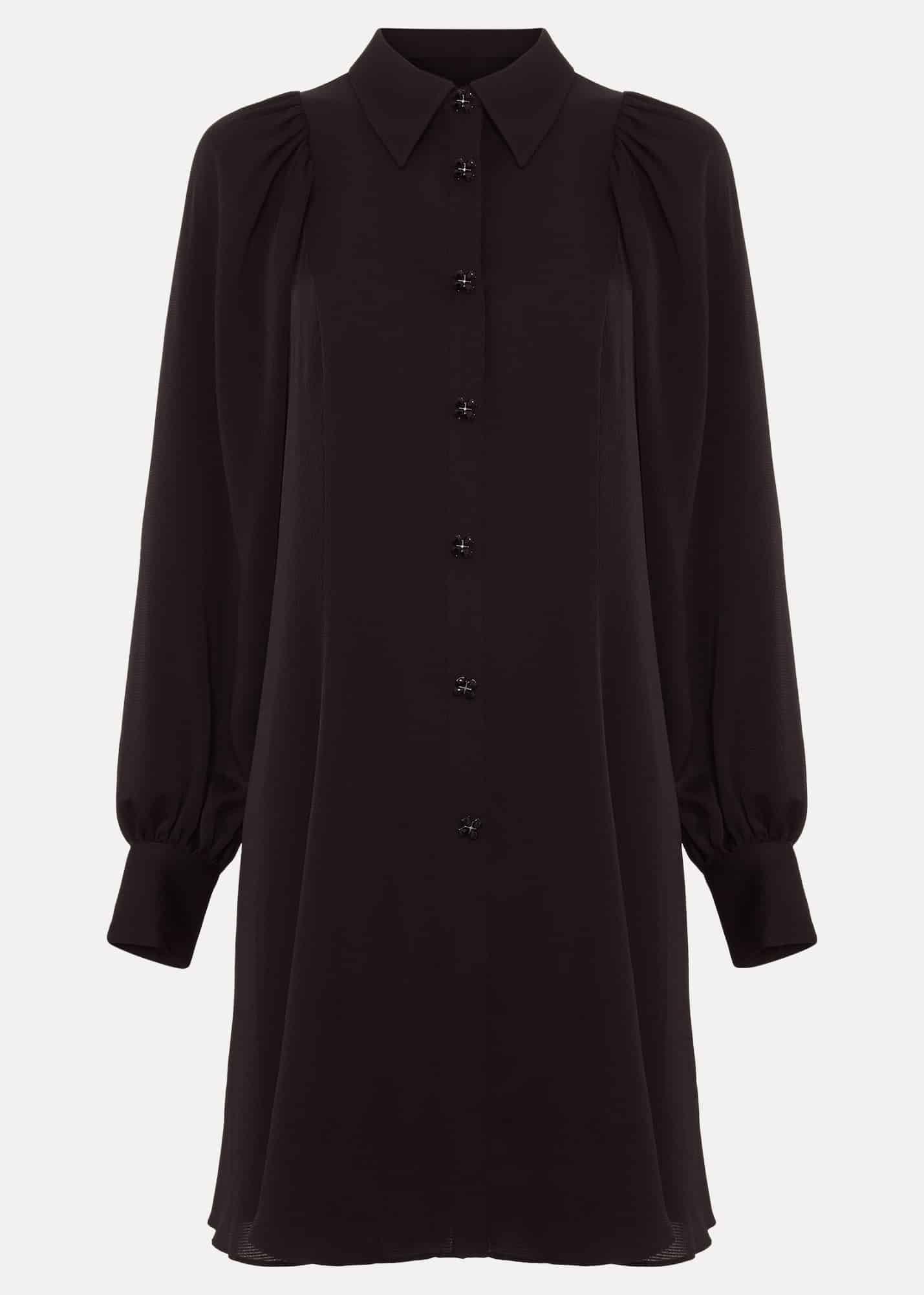 Petite Tila Black Satin Shirt Dress