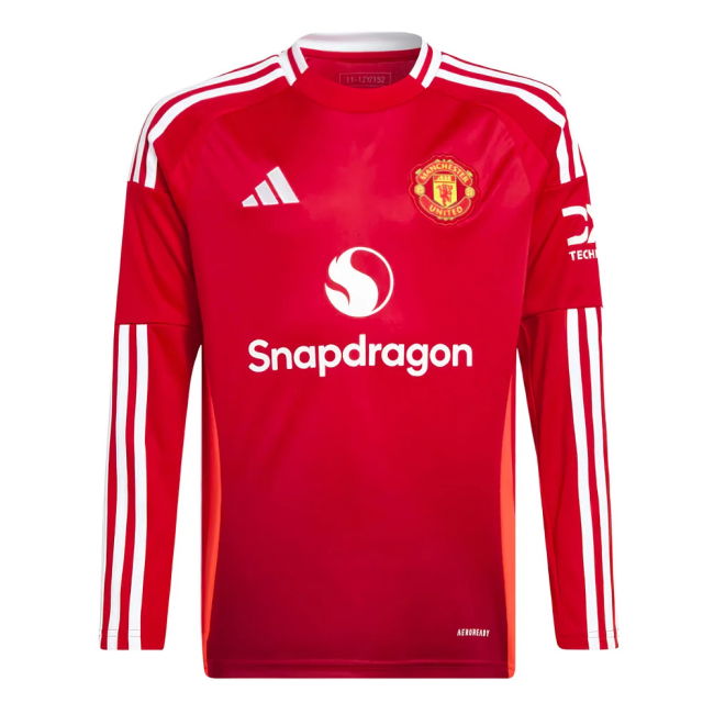 2024-2025 Man Utd Long Sleeve Home Shirt for (Kids