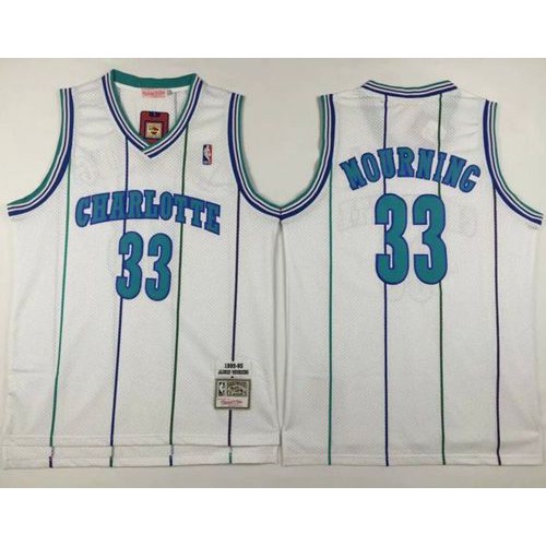 BKN White Mitchell And Ness C. Hornets #33 NBA Jersey Premium Quality
