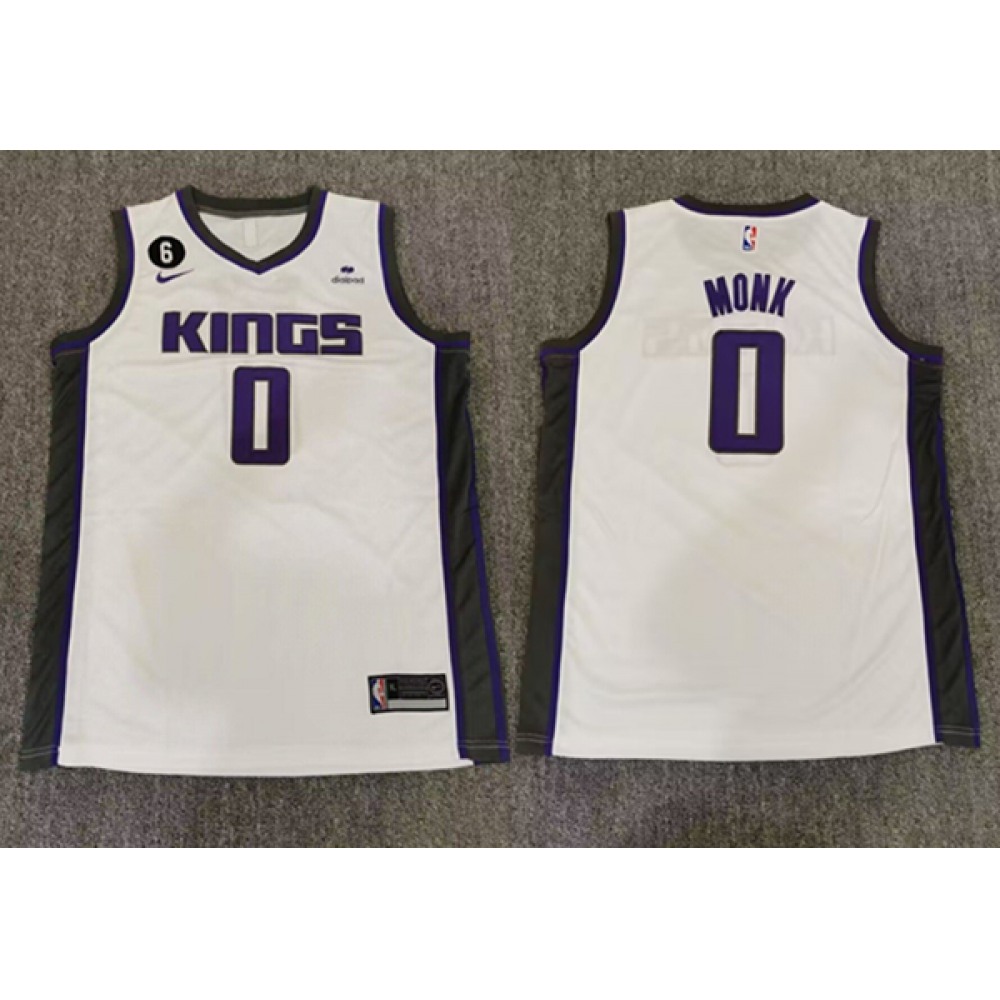 Men's Sacramento Kings #0 Malik Monk White No.6 Patch Stitched Basketball Jersey