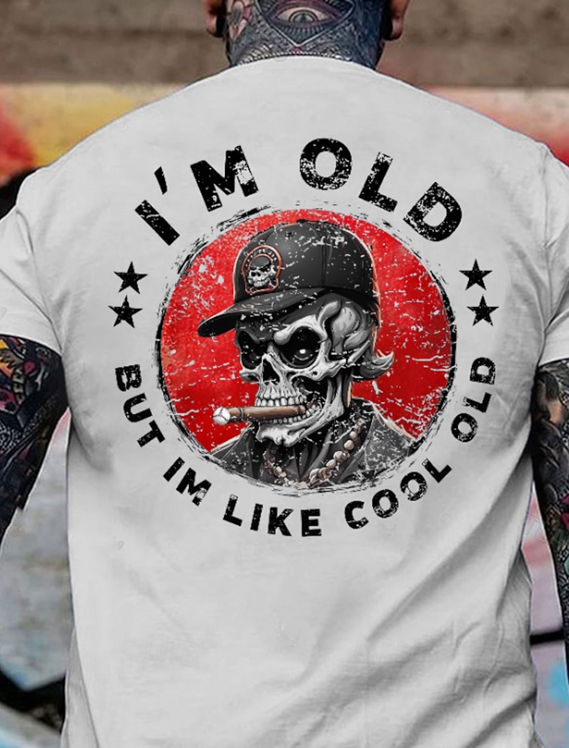 Mens Graphic T-Shirt: 'I'm Old But I'm Like Cool Old' Skull Design Cool Aging Lifestyle Tee