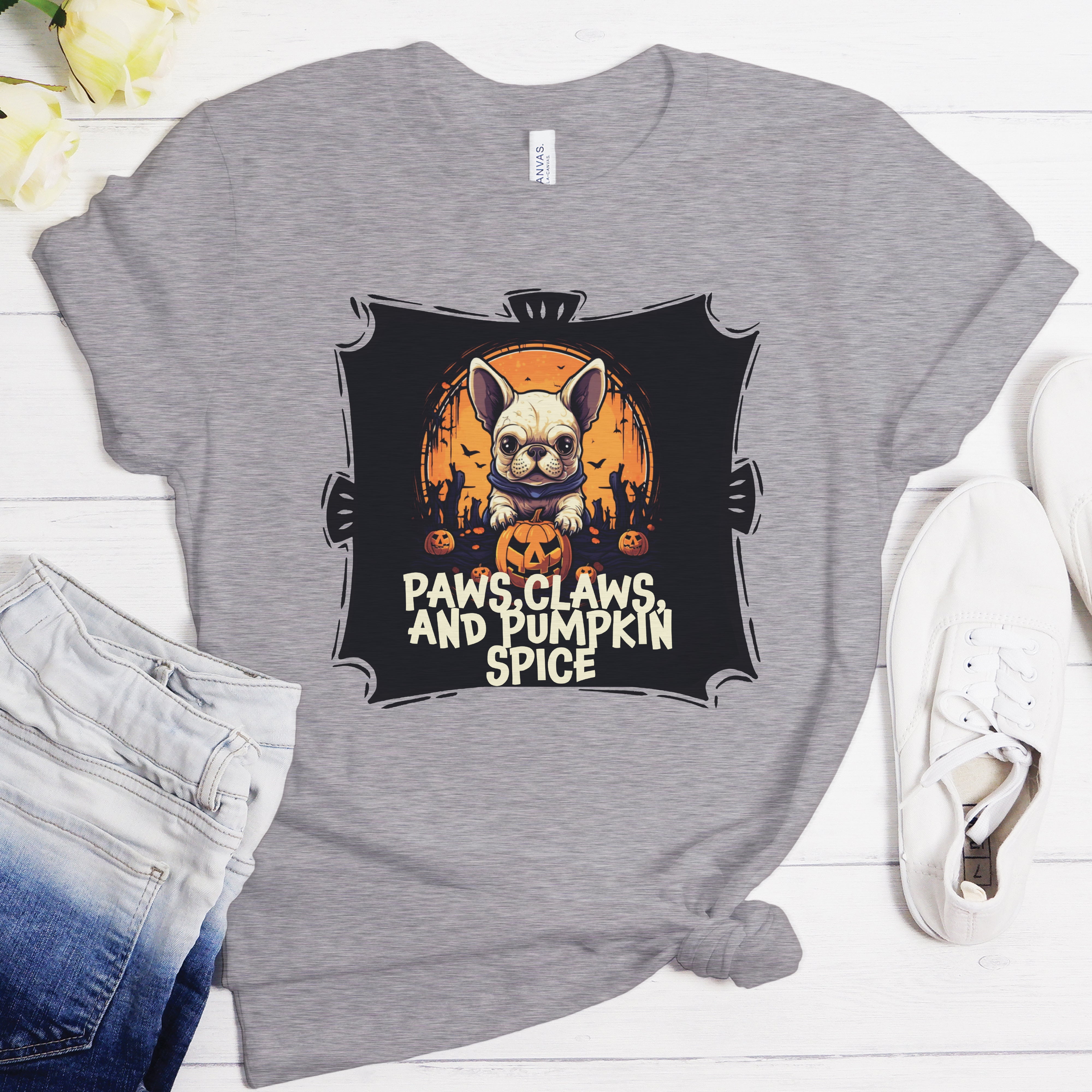 Street-Ready Frenchie Pumpkin Duo - Unisex T-shirt for Pet Enthusiasts