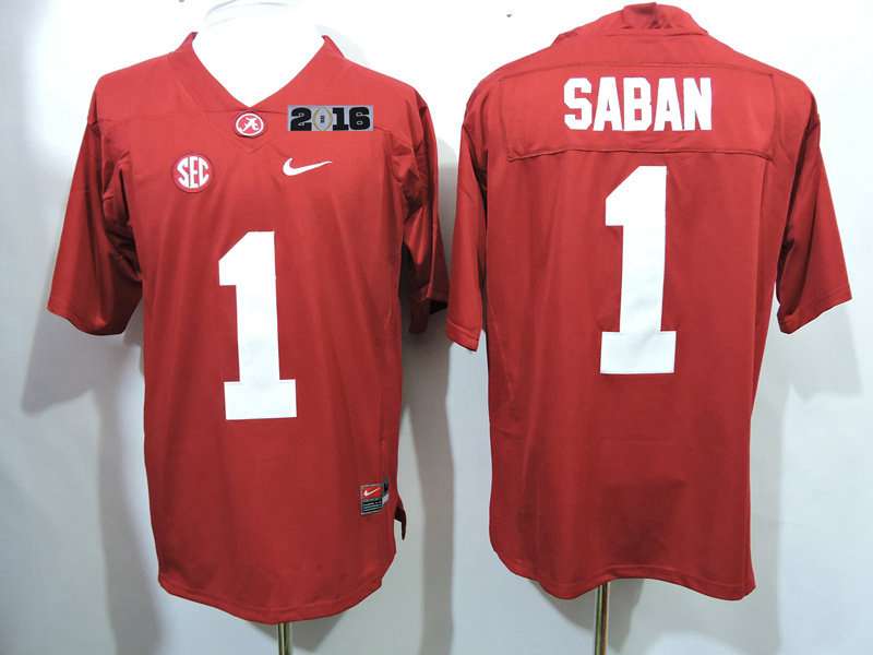 Men's ALA Tide Nick Saban #1 alternate jersey Red 2016 performance
