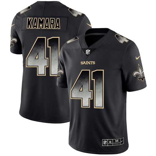 NFL O S Saints #41 Alvin Kamara Black Smoke Jersey - High Quality