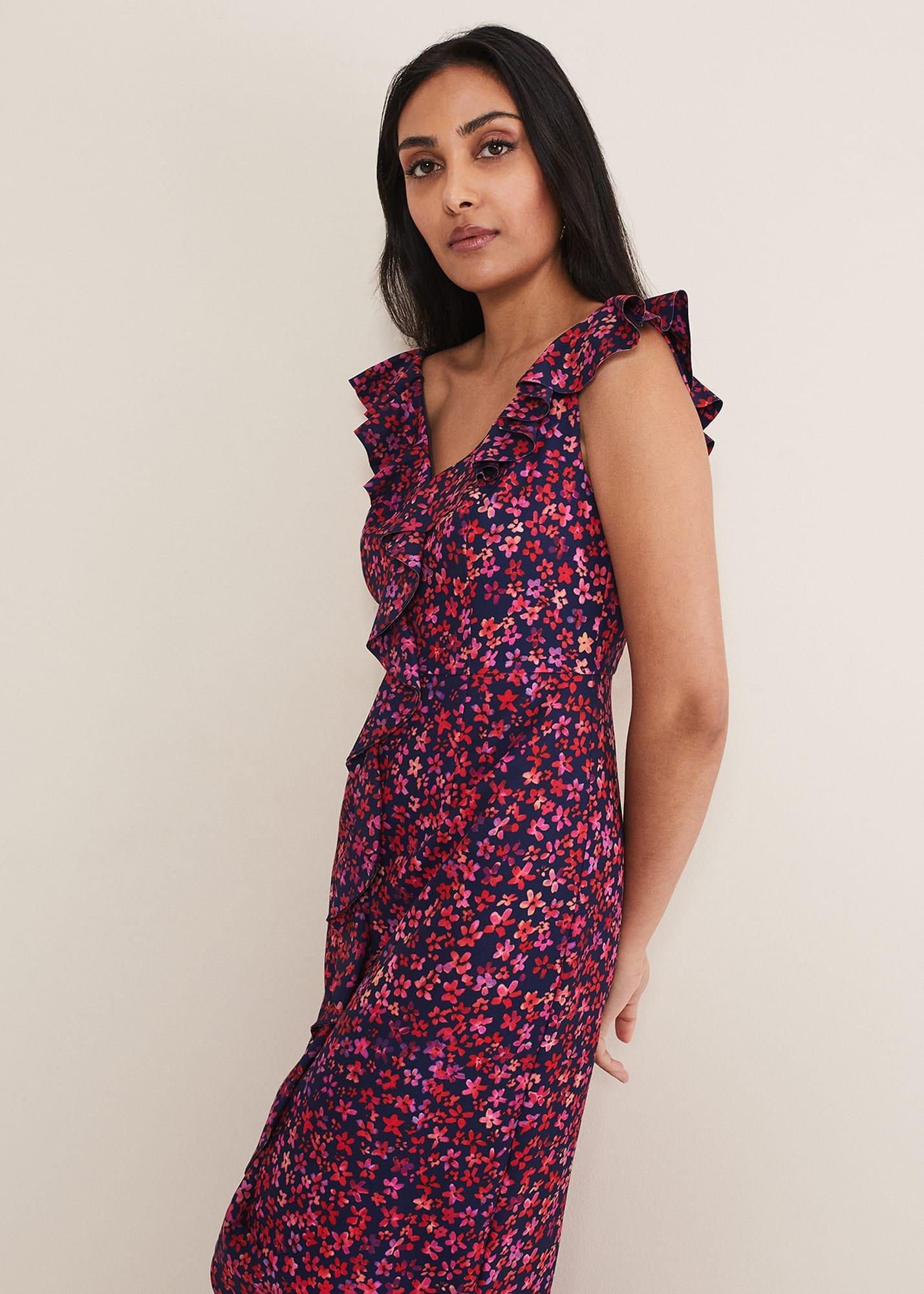 Petite Viola V-Neck Ditsy Frill Dress