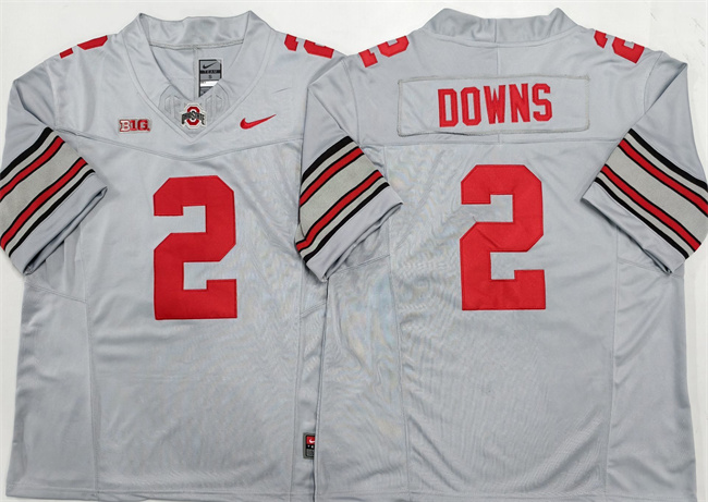 Men's Ohio St Buckeyes Gray 2024 game day Caleb Downs #2 away jersey