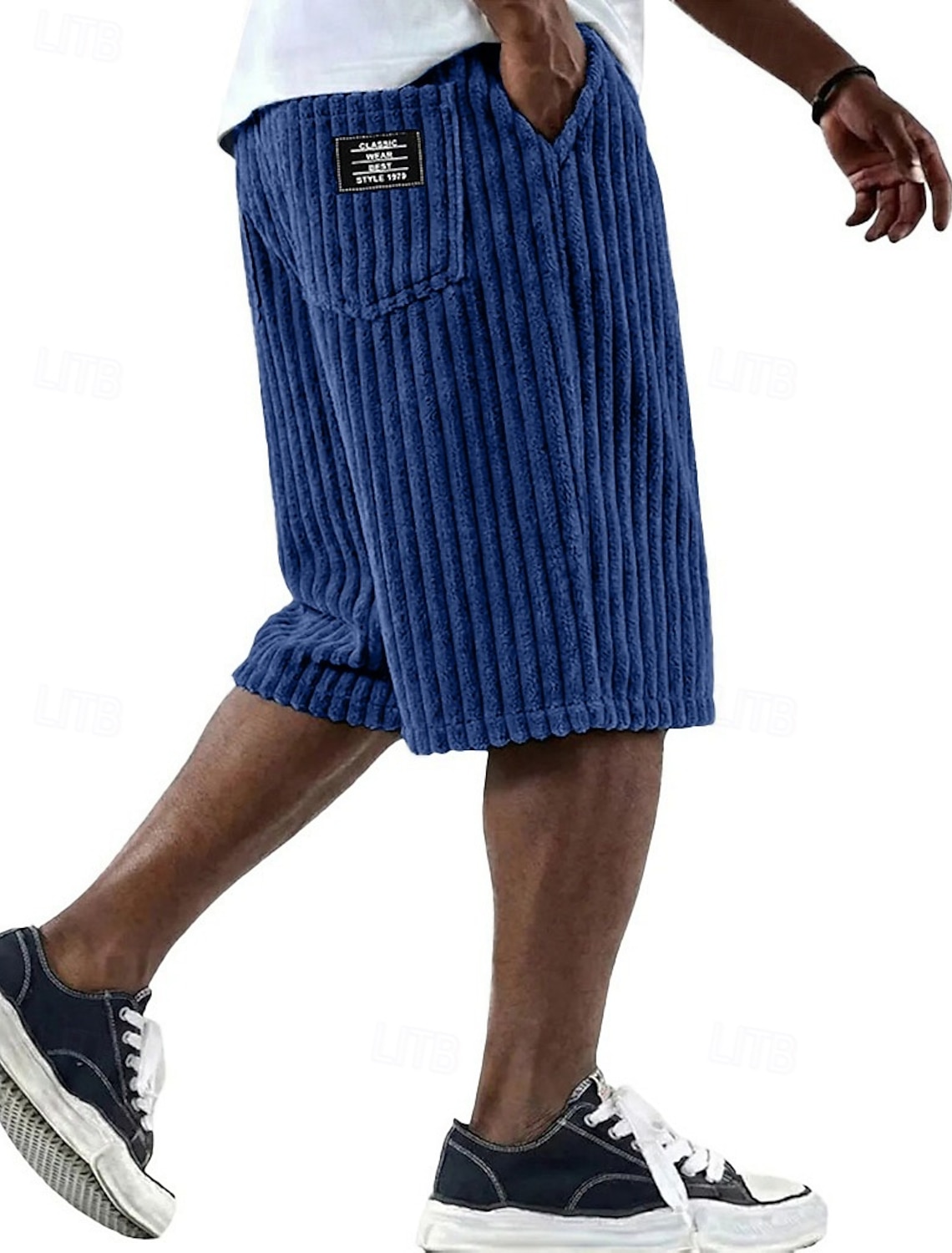 Men's Shorts Casual Shorts Corduroy Shorts Pocket Elastic Waist Simple Plain Comfort Breathable Knee Length Casual Outdoor Vacation Vacation Fashion Black White Micro-elastic