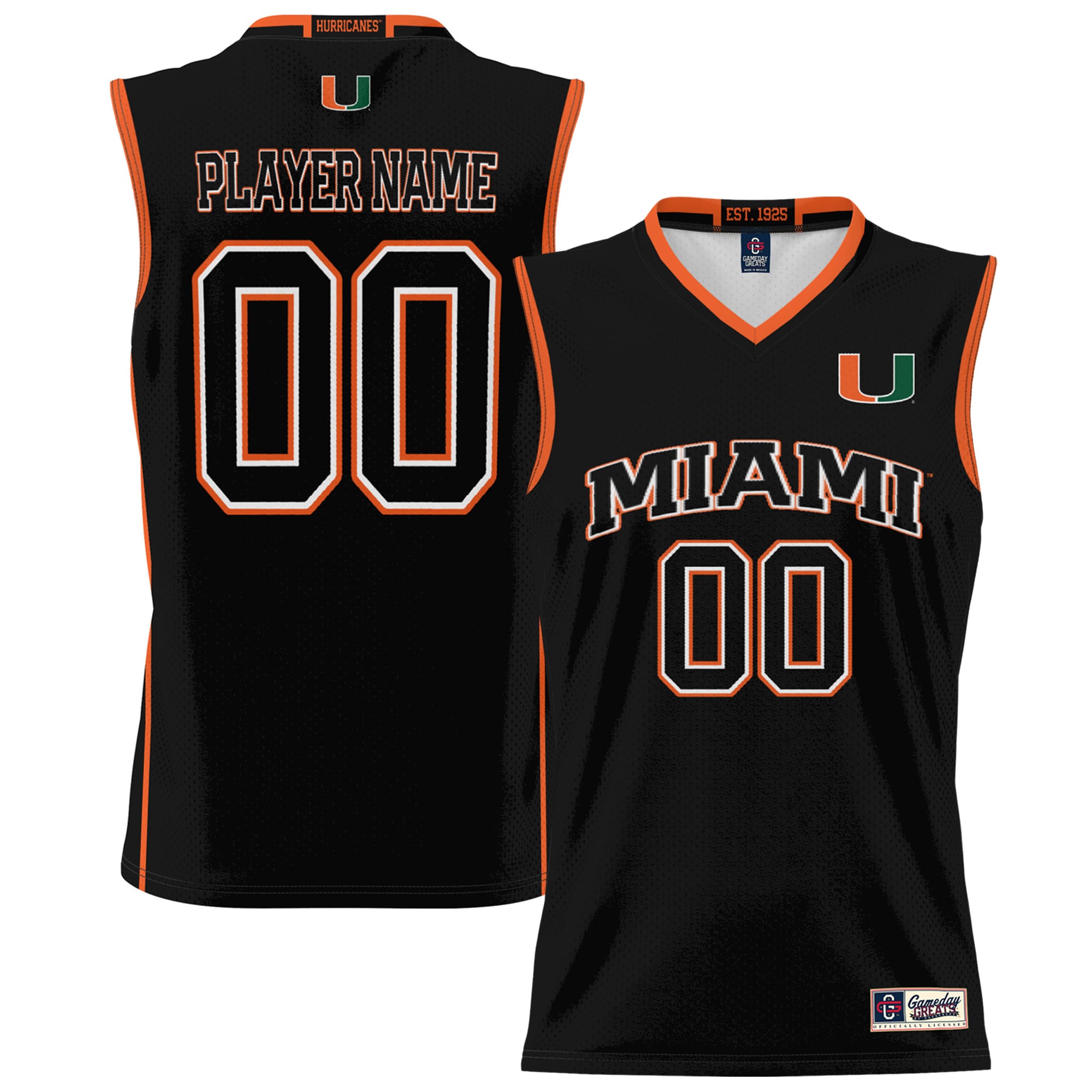 Miami Hurricanes GameDay Greats Unisex NIL Pick-A-Player Lightweight Men's Basketball Jersey - Black
