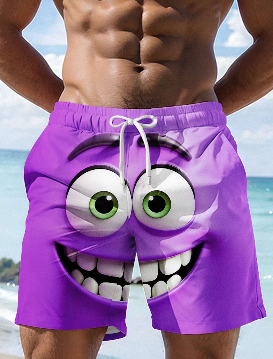 Men's Optical Illusion 3D Cartoon Smile Face Swim Trunks Shorts Board