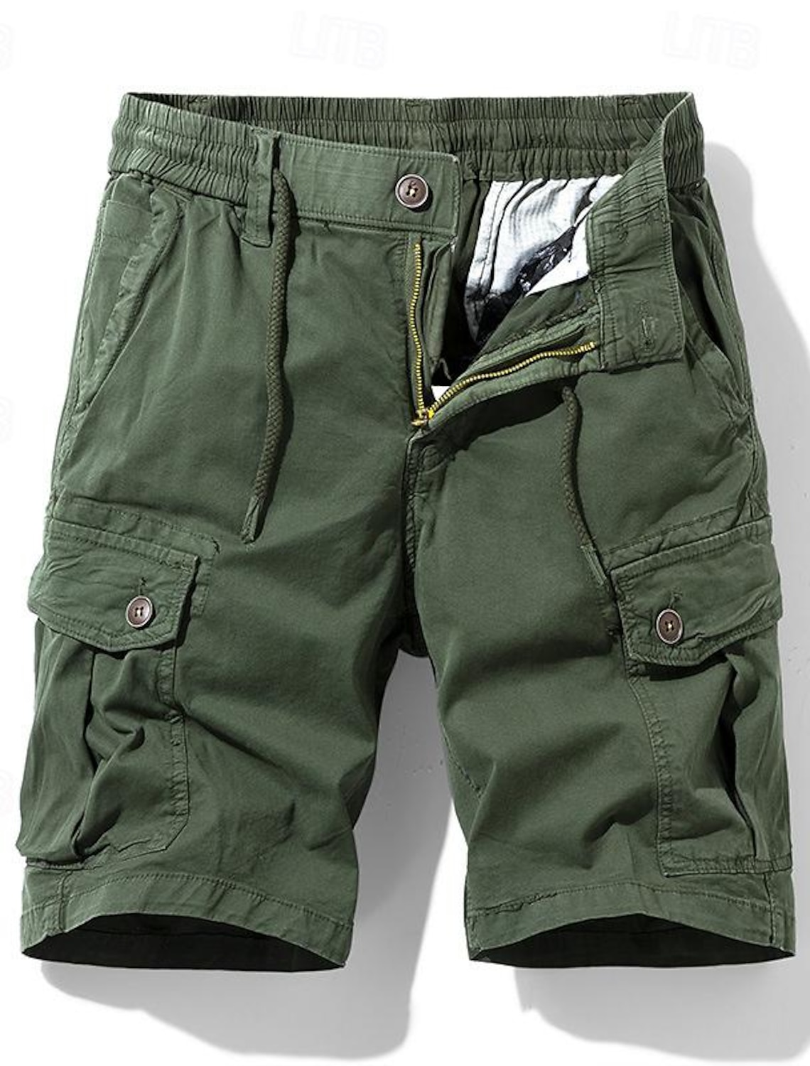 Men's Tactical Shorts Cargo Buttons Drawstring Elastic Waist Plain