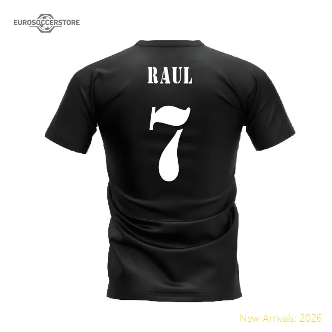 Top-Quality Real Madrid 2002-2003 Retro Shirt T-Shirt (Black) (Raul 7)