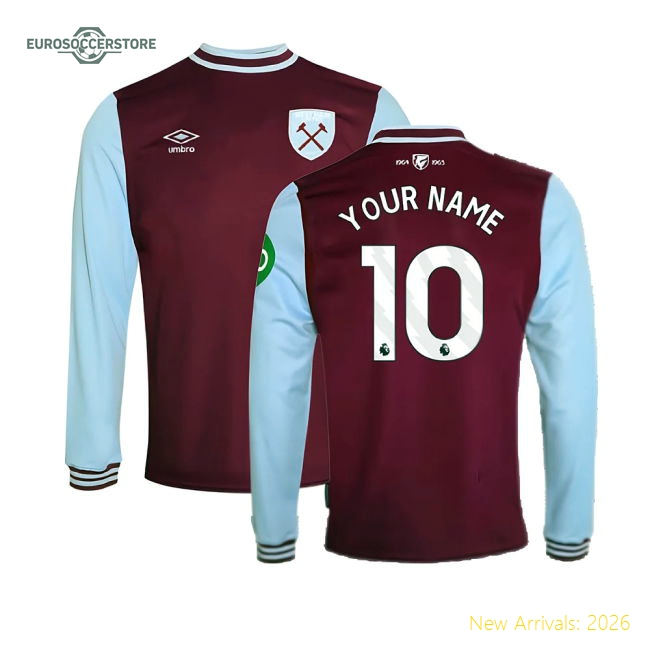 2024-2025 West Ham Long Sleeve Home Shirt (Kids) (Your Name)