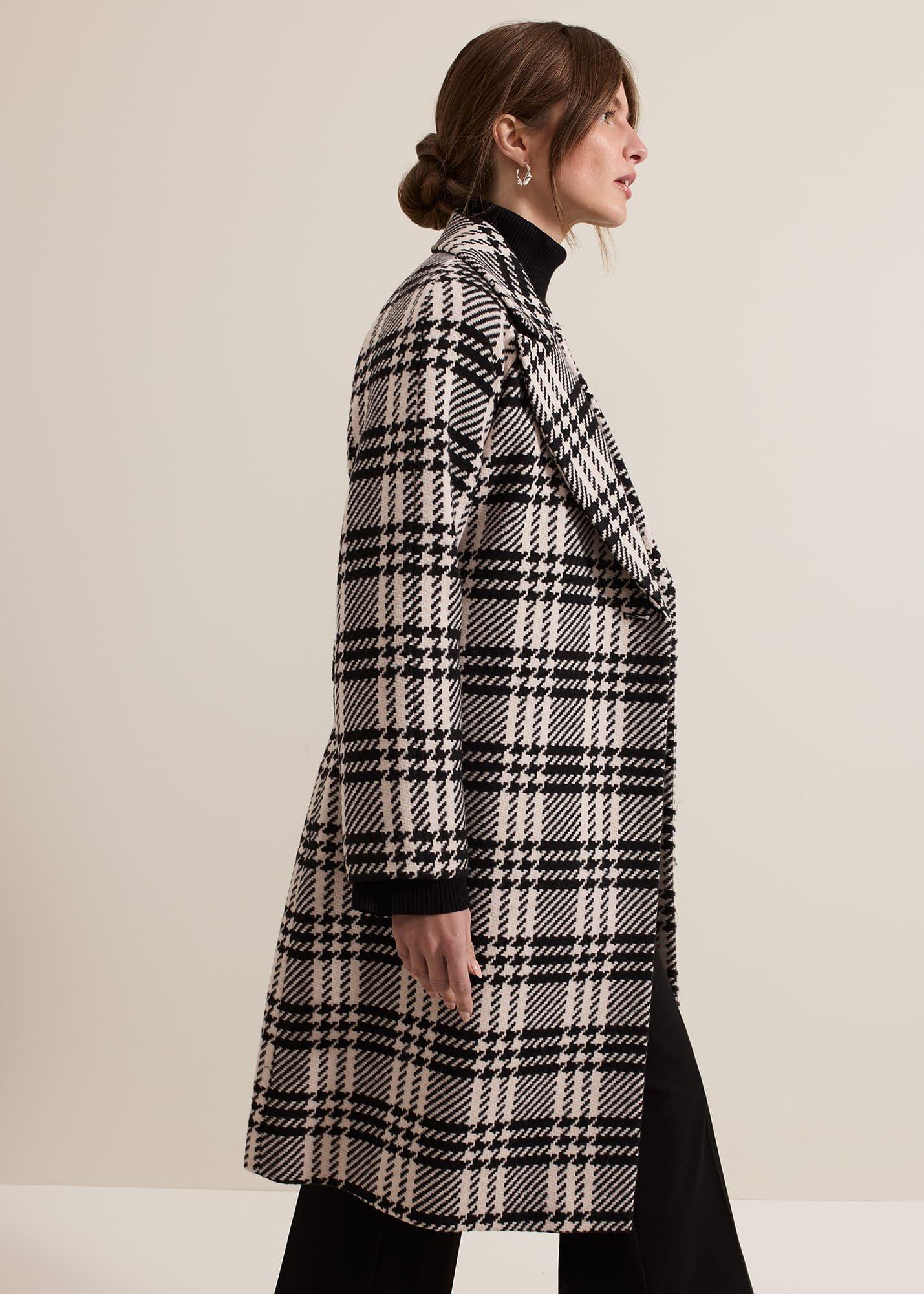 Petite Cassie Check Wool Wrap Coat
