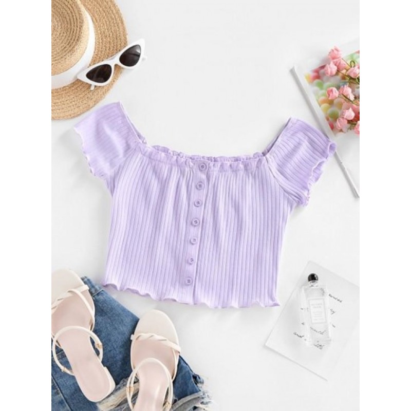 Ribbed Lettuce Frilled Crop Baby Tee GH8907