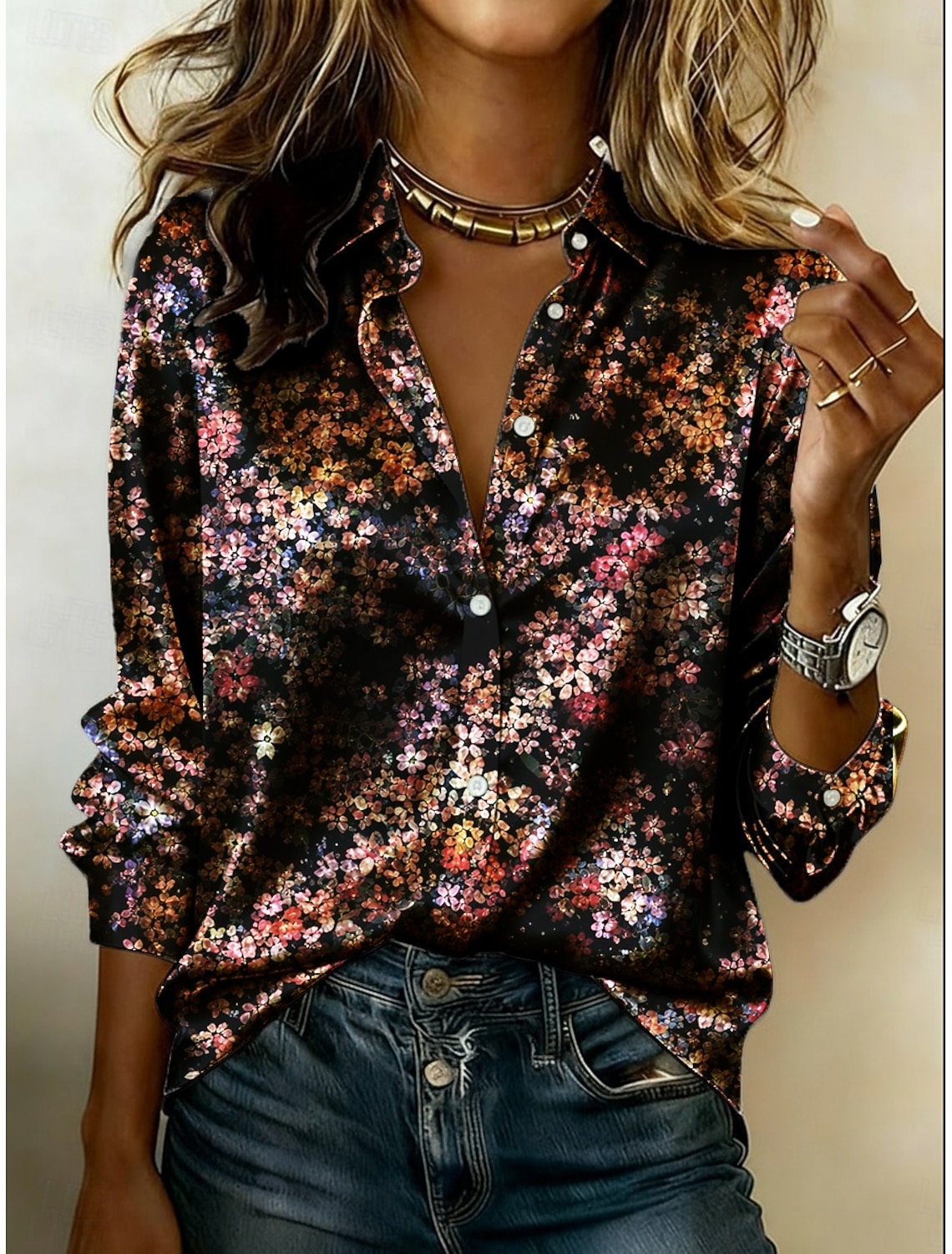Women's Shirt Satin Shirt Print Floral Graphic Bohemia Vintage Stylish Long Sleeve Shirt Collar Regular Tops Daily Holiday Going out Black Pink Purple Summer Spring Fall