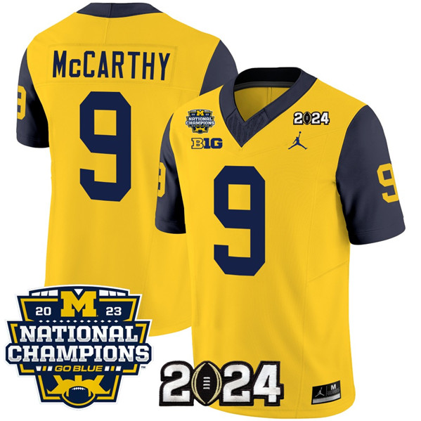 Men's UM Wolverines Yellow 2024 stitched None #9 official Jersey