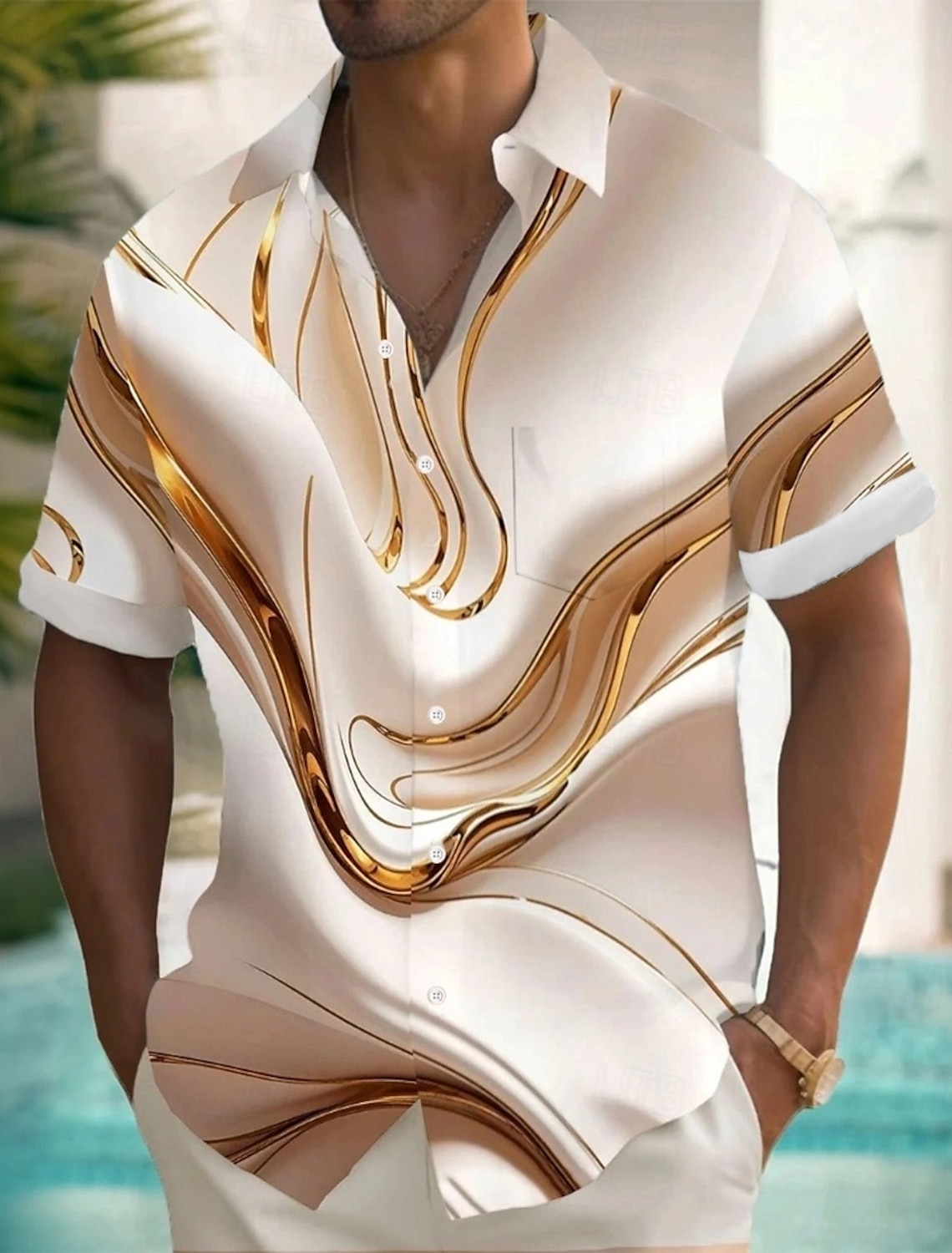 Men's Geometric Marble Abstract Art Shirt Summer Shirt Button Up Shirt Short Sleeve Fashion Casual Outdoor Vacation Dailywear Summer Spring Turndown 3D Print Collared Shirts Front One Pocket Khaki
