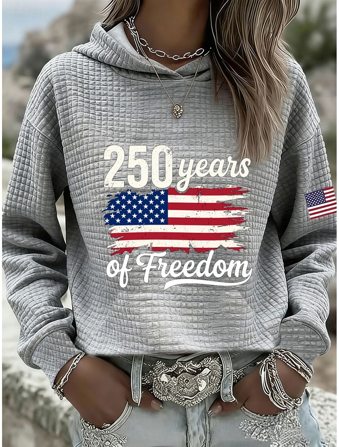 Independence Day American Anniversary Patriotic Women's Pullover Hoodie Sweatshirt Graphic Letter Warm Casual Print Long Sleeve Hooded Casual Street Dailywear Print Black White Red Gray