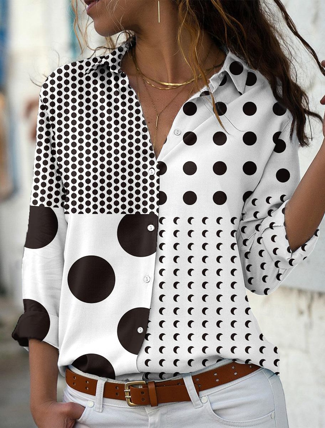 Women's Shirt Linen Like Breathable Lightweight Button Down Tunic Shirt Collar Long Sleeve Fashion s Print Regular Tops Casual White Spring & Fall