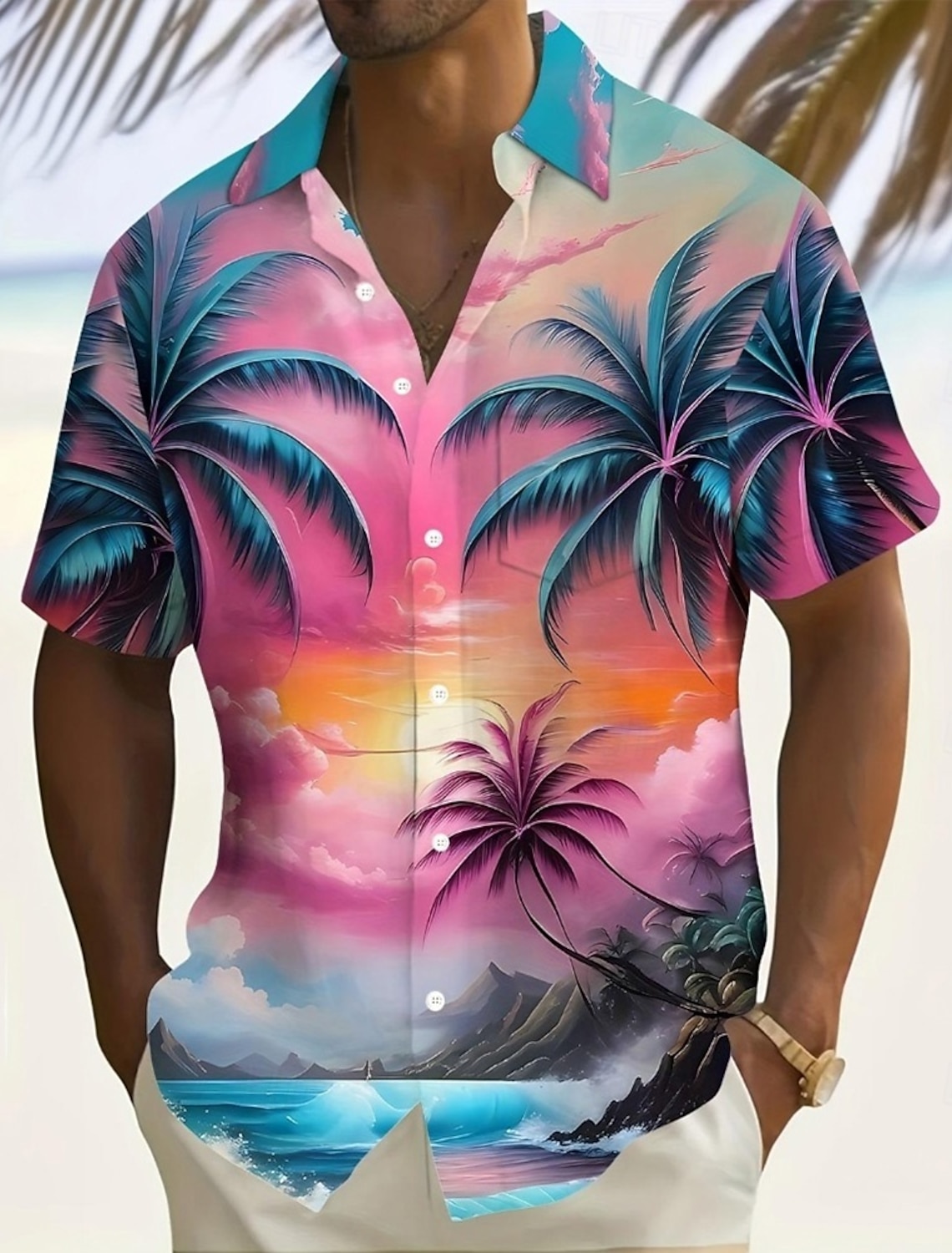 Men's Coconut Tree Ocean Tropical Plants Summer Hawaiian Shirt Button