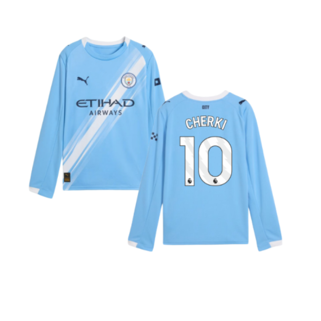 2025-2026 Man City Long Sleeve Home Premium Shirt Kids Cherki 10
