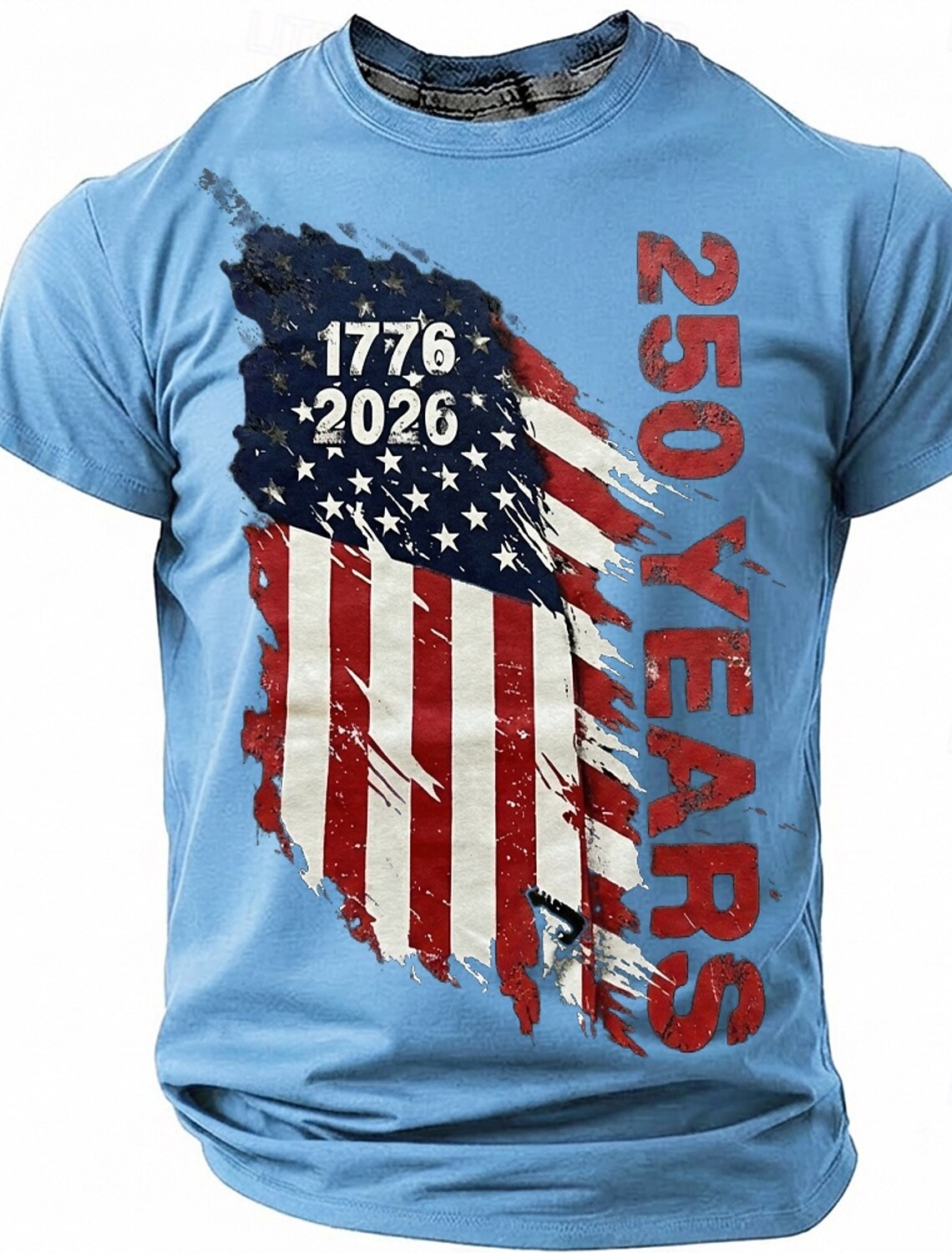 4th of July 2026 250th Men's American US Flag T Shirt Short Sleeve T shirt 3D Print Crew Neck Shirt Vintage Retro Patriotic Daily Festival Blue Light Blue Lake Blue Summer Spring Clothing Apparel S M