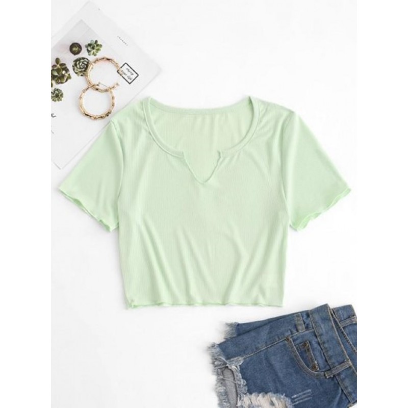 Ribbed V Notch Pastel Baby Tee FO4004