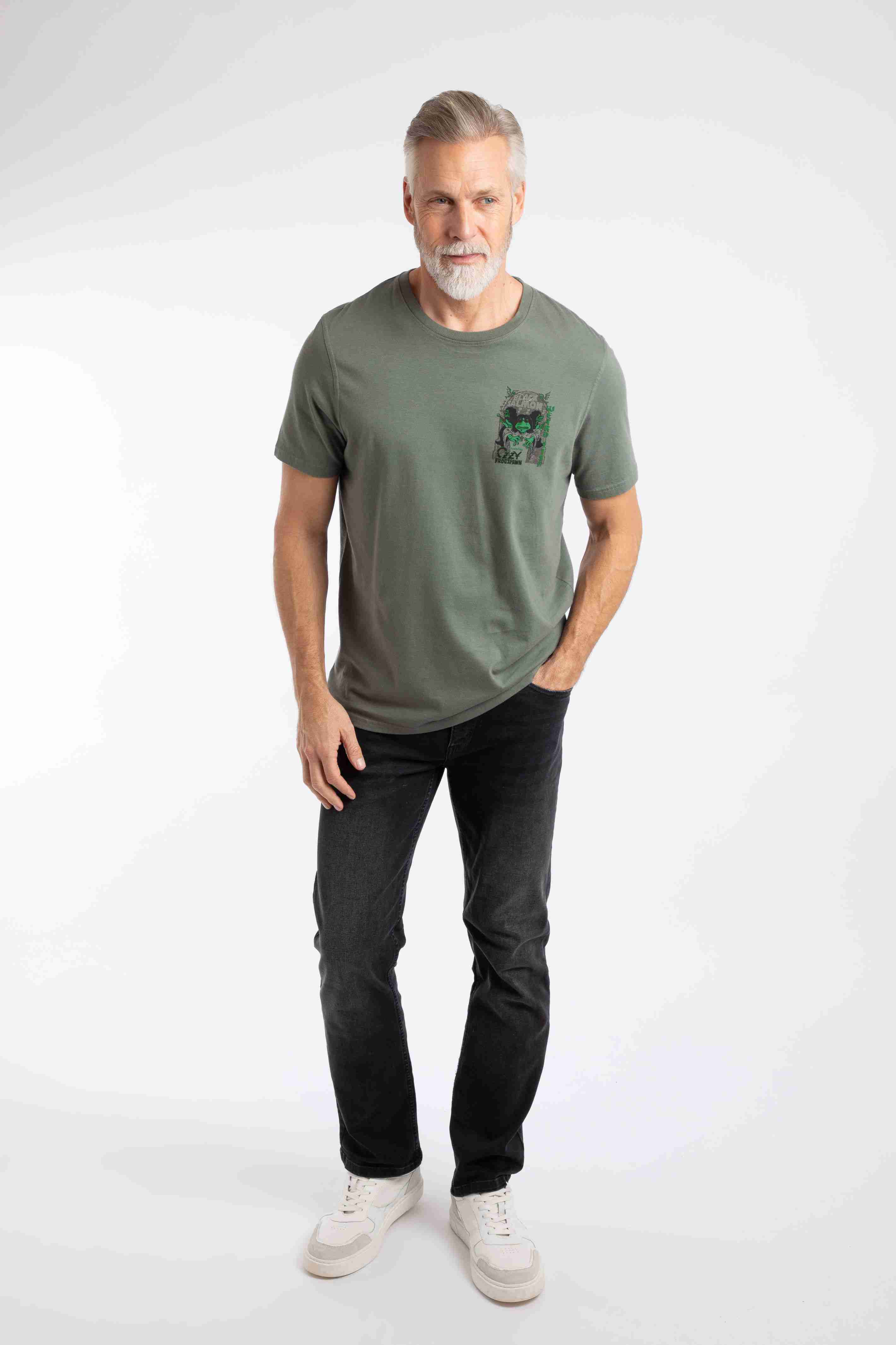 Black Salmon Back Print Artist T-Shirt Storm Grey