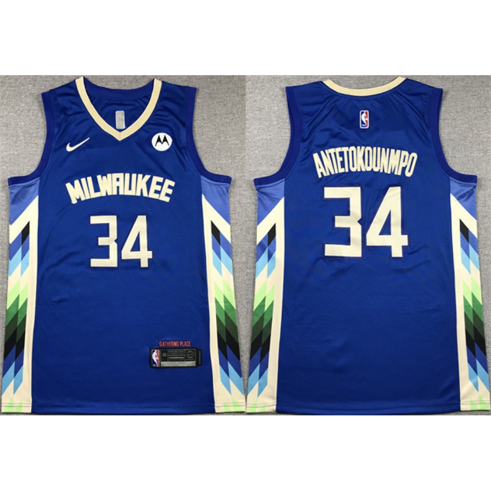 Fan Favorite Durable Men's MIL #34 Giannis Blue Basketball Jersey