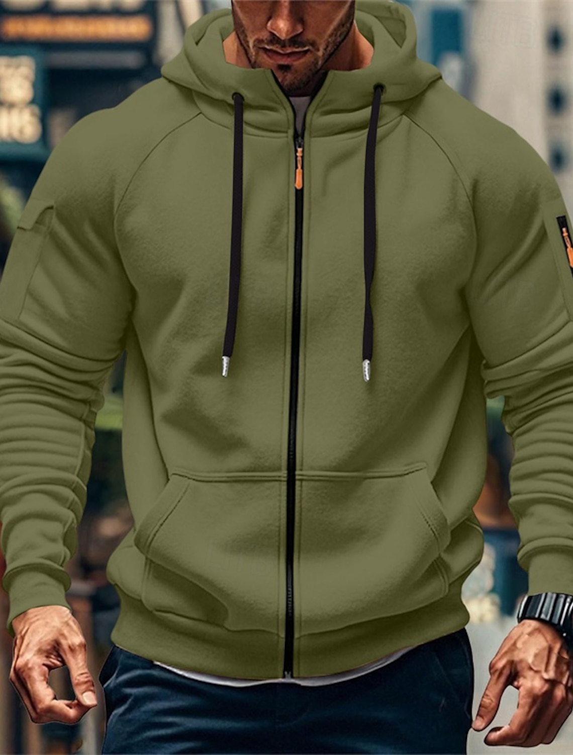 Men's Hoodie Full Zip Up Blue Black White Army Green Burgundy Hooded