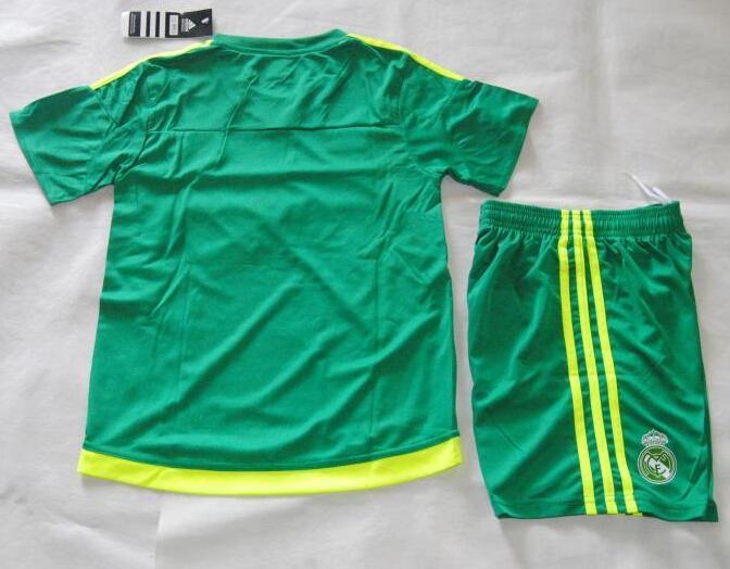 Breathable Kids Real Madrid 2015-16 Goalkeeper Soccer KitsShirtShorts