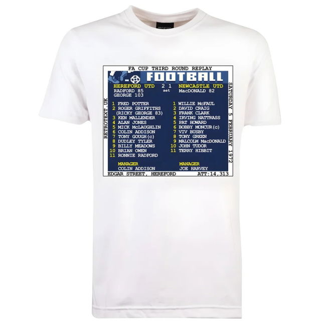 1972 Hereford Utd v Newcastle United (Hereford) Retrotext T-Shirt - White