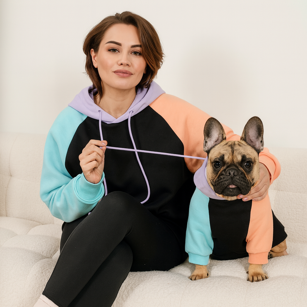 French Bulldog Pawver Frenchie Human Matching Hoodie – Soft Colorblock