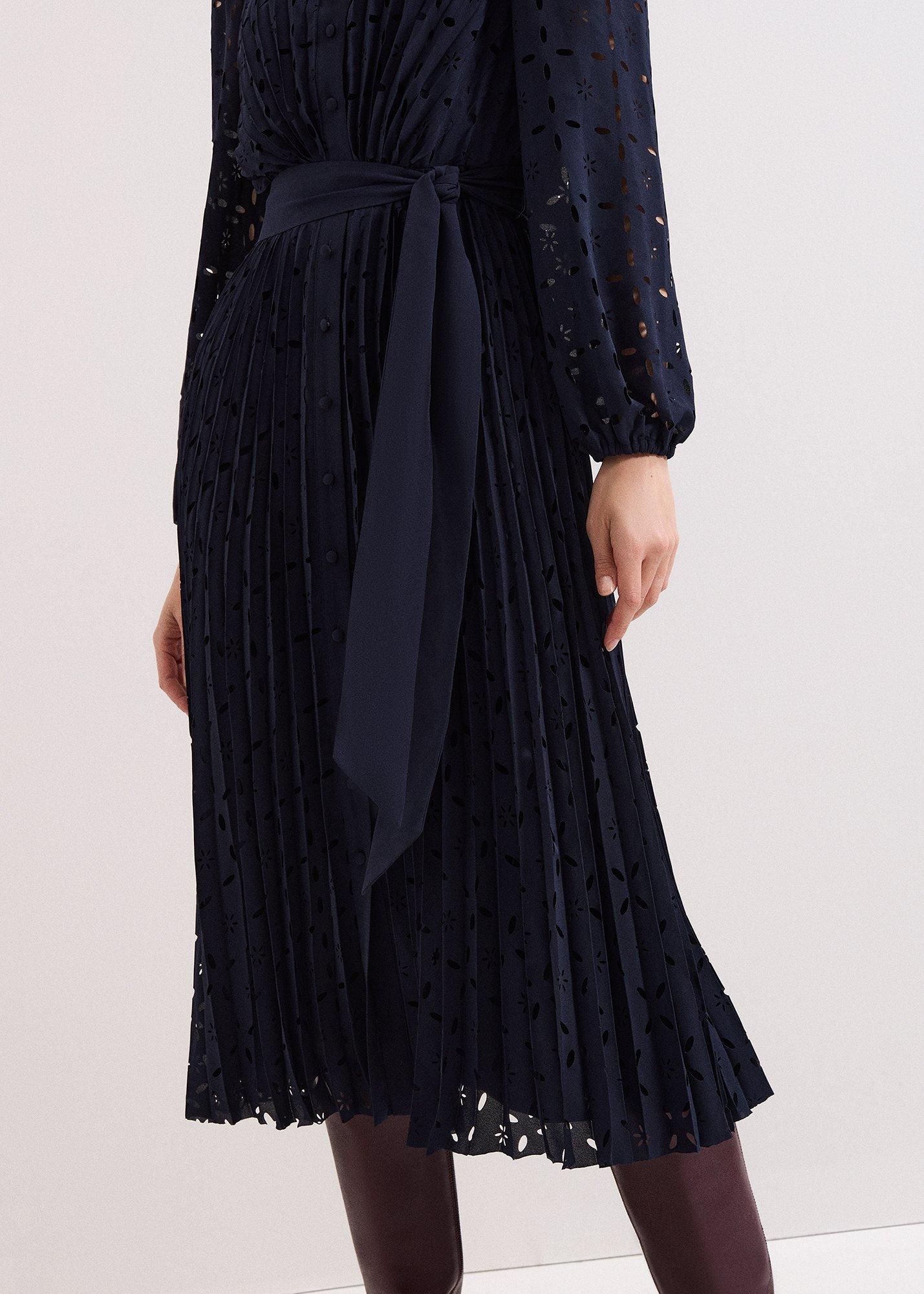Marina Navy Laser Cut Midi Dress