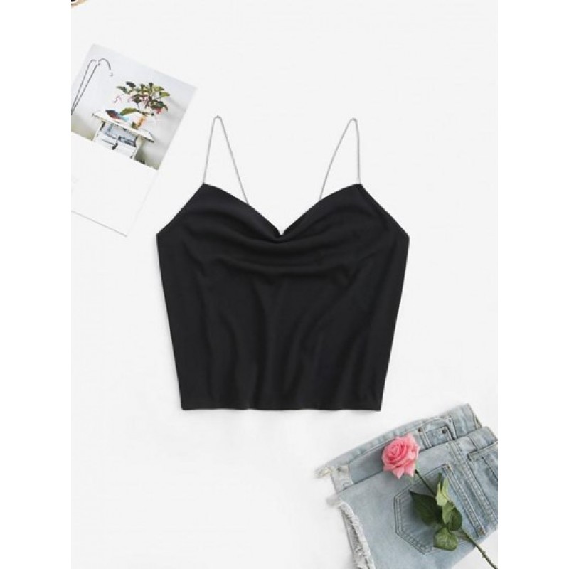 Metal Chain Backless Cowl Front Crop Top MS0295