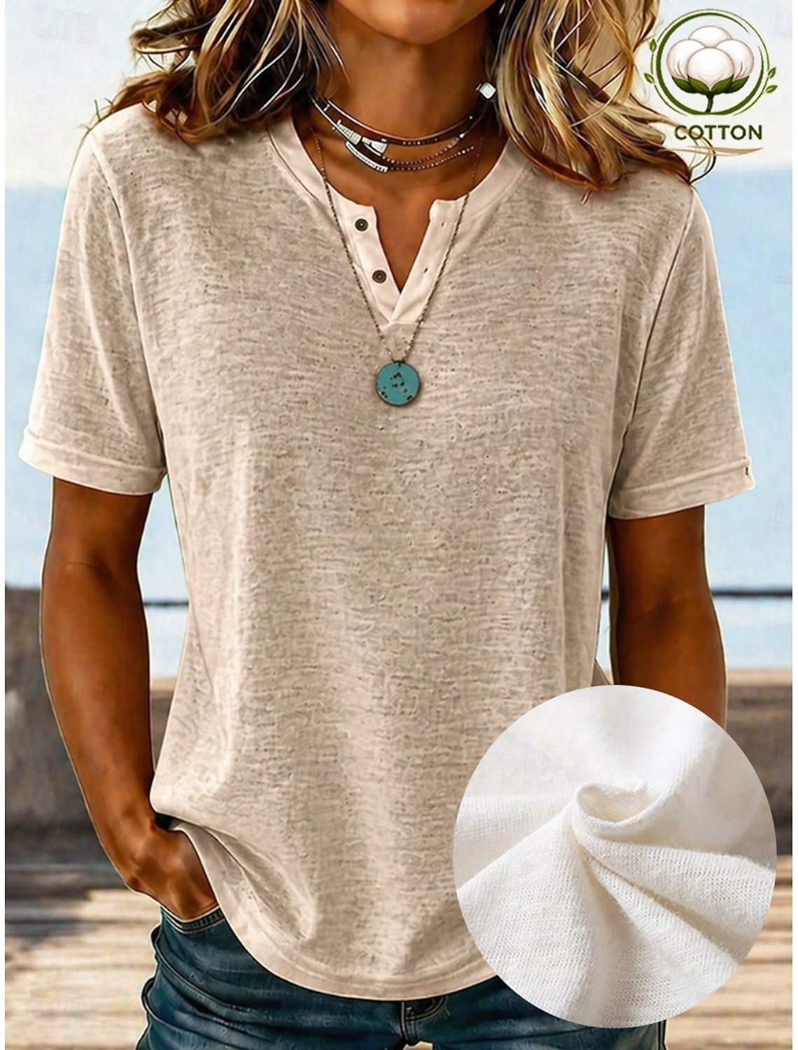 Women's Shirt Texture Blouse Summer Tops Plain Stylish Classic Short Sleeve V Neck Long Tops Casual Light Beige Light Green Light Purple Summer Spring