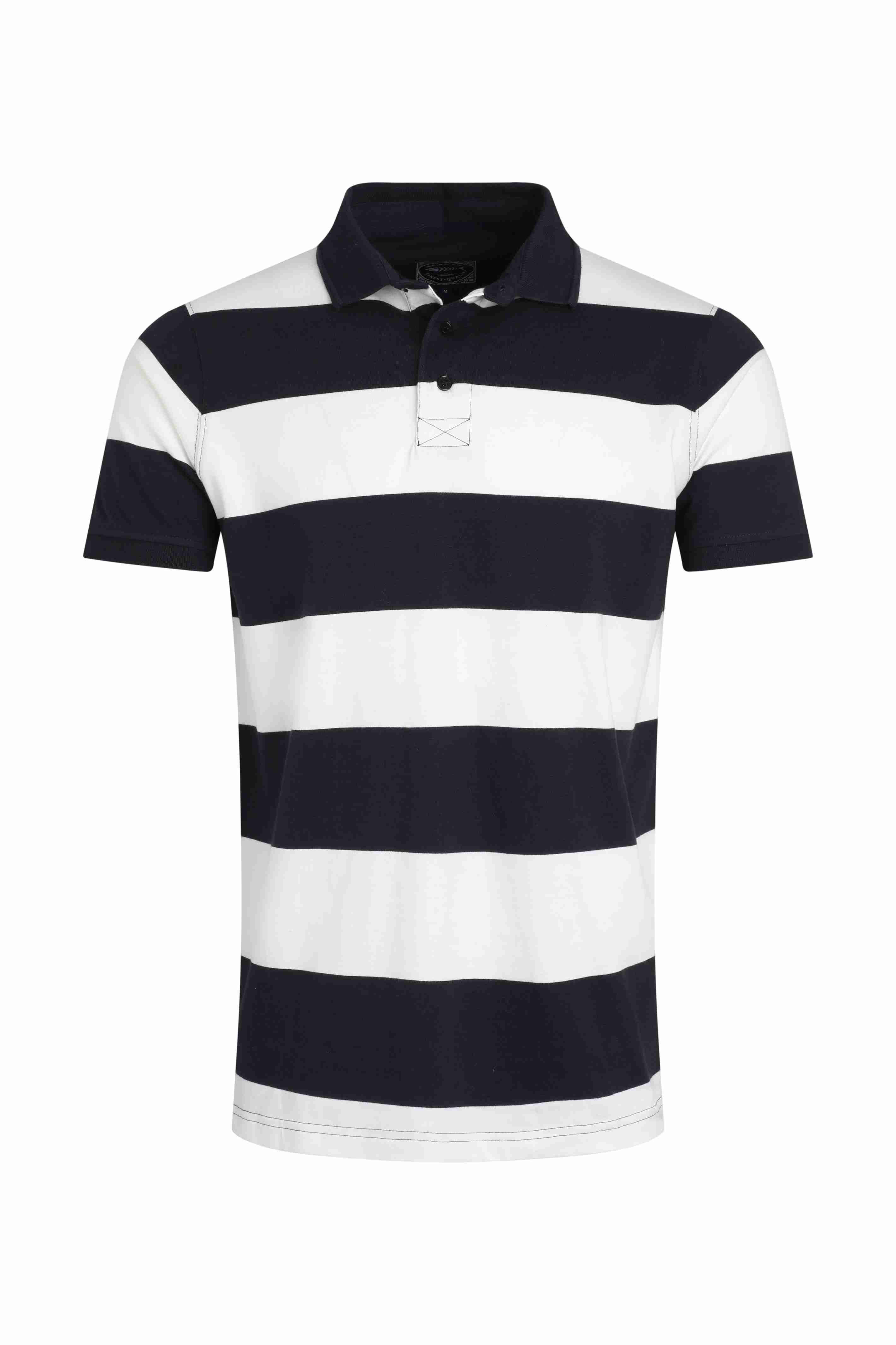 Ronald Organic Cotton Striped Polo Shirt Navy