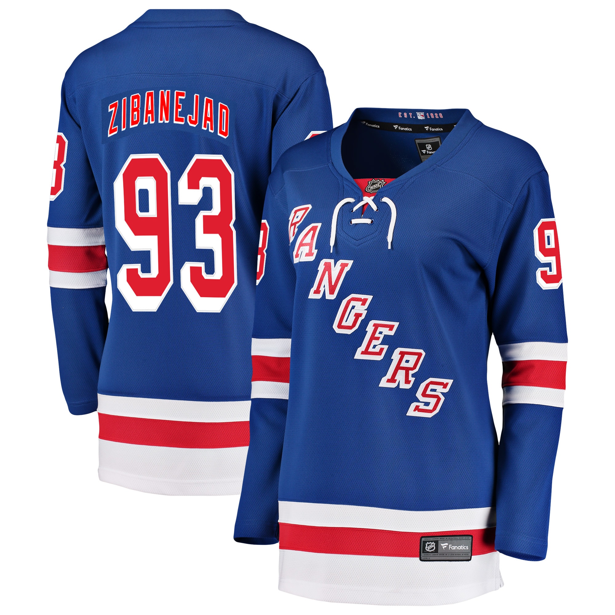 [LK] Mika Zibanejad New York Rangers Women's Breakaway Player Jersey - Blue